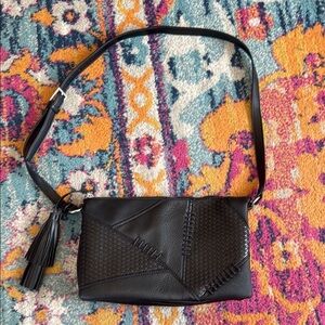 French Connection Black Crossbody Bag with Textured Leather
